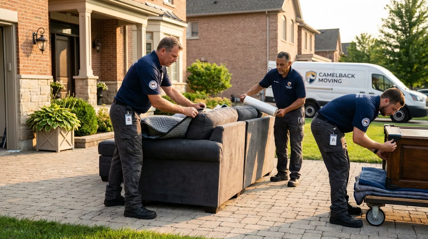 Large estate moving crew wrapping furniture in Clinton, AR