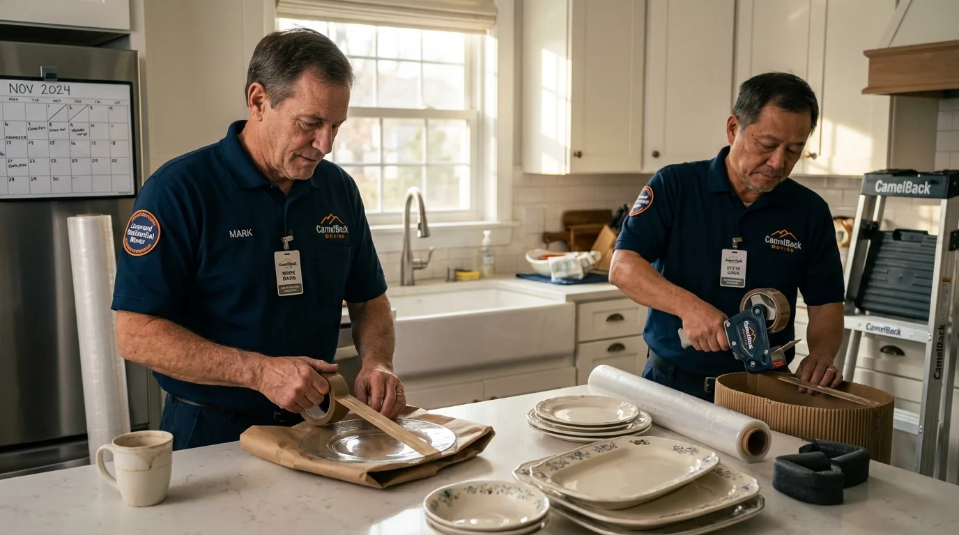 Professional crew packing kitchen dishware in Clinton, AR