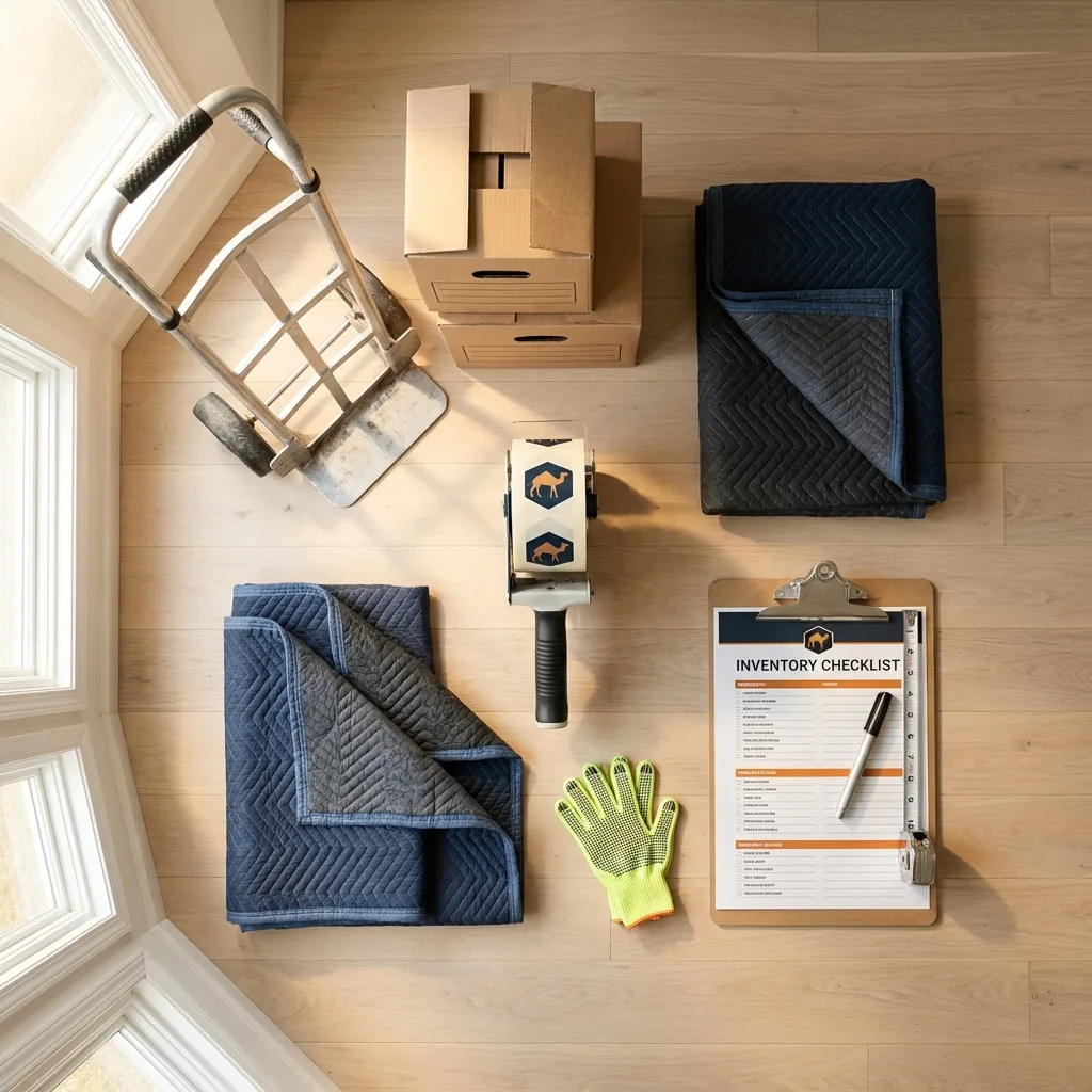 Professional moving supplies and packing materials layout for Clinton residential relocations